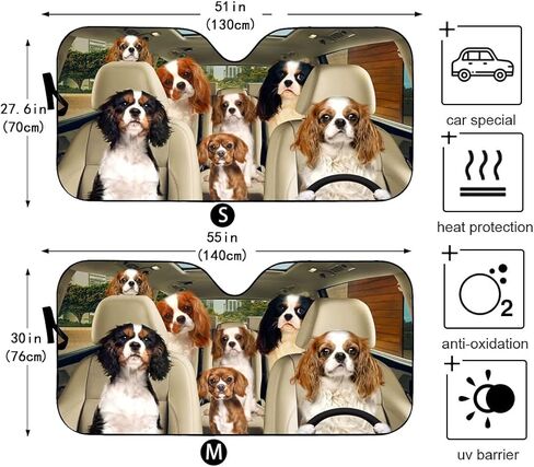 Windshield Sun Shade Cavalier King Charles Spaniel Windshield Shade Cover Heat and Sun Prevention Keep Car Cool for Most Sedans SUV Truck Automotive 55x30in in Kuwait