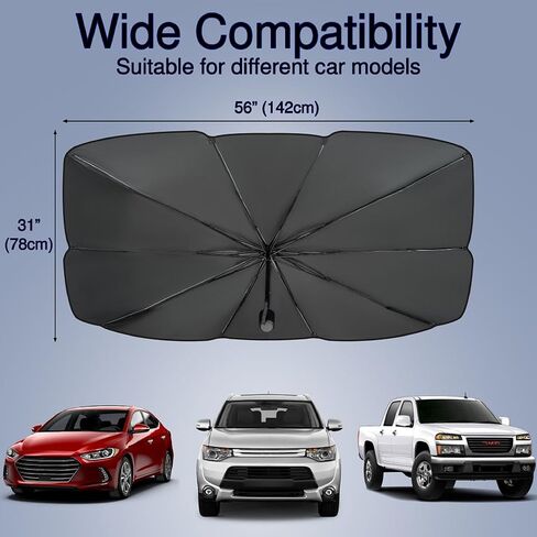 Foldable Umbrella Car Windshield Sunshade - 56"x31" Heat Shield for Car Interior, UV Protection Sun Shade Fit for Sedans, SUVs, Trucks in Kuwait