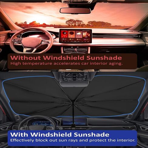 Foldable Umbrella Car Windshield Sunshade - 56"x31" Heat Shield for Car Interior, UV Protection Sun Shade Fit for Sedans, SUVs, Trucks in Kuwait