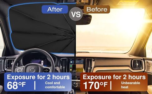 Foldable Umbrella Car Windshield Sunshade - 56"x31" Heat Shield for Car Interior, UV Protection Sun Shade Fit for Sedans, SUVs, Trucks in Kuwait