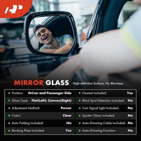 A-Premium 2-PC Driver and Passenger Side Heated Mirror Glass with Backing Plate Compatible with Kia Forte 2014 2015 2016 2017 2018 - Exterior View Flat and Convex Mirror in Kuwait