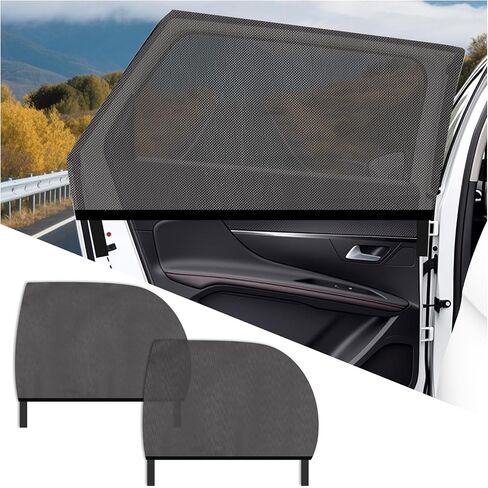 2PCS Mesh Car Window Shades for Side Window,Stretchable Rear Car Windows Covers Provides Cool and Breathable Interior Environment,Foldable Cars Windows Screen with Nylon Stickers in Kuwait