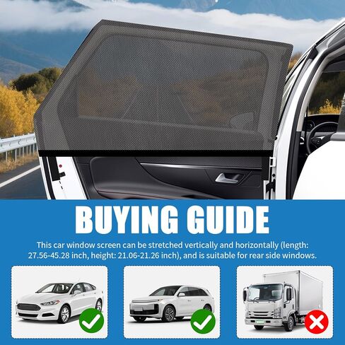 2PCS Mesh Car Window Shades for Side Window,Stretchable Rear Car Windows Covers Provides Cool and Breathable Interior Environment,Foldable Cars Windows Screen with Nylon Stickers in Kuwait