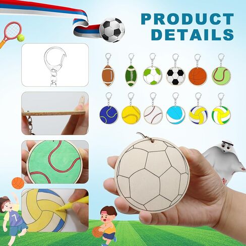 60 pcs World Cup Sports Ball Keychains Crafts Unfinished Wooden Football Basketball Key Chain Crafts Wooden Blank Painting DIY Crafts for Home Sport Party Favors Gifts in Saudi Arabia