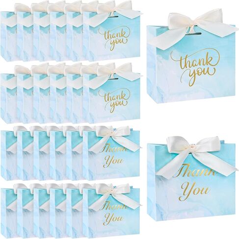 VGOODALL 24PCS Small Thank You Gift Bags, Mini Party Favor Bags Light Blue Candy Bags Treat Boxes Paper Gift Bags with Bow Ribbon for Wedding Bridal Baby Shower Birthday Party in Saudi Arabia