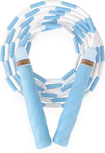 YUEDONG Adjustable ULTRA-SOFT Beaded Jump Rope for Kids Beginners - Tangle-Free Skipping Rope with Marshmallow-Soft TPU Beads, Ergonomic Thumb Groove Anti-Slip Handles, Crisp Rhythmic Click Sound & Waterproof Name Tag Sticker for Safe Fun Exercise in Saudi Arabia