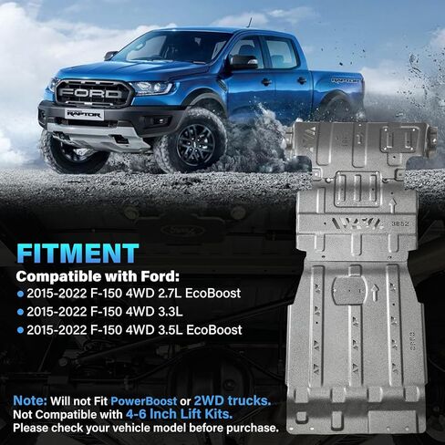 Full Skid Plate Kit with Engine & Transmission Protection Plate Compatible with 2018-2025 Ford F150 4WD 2.7L EcoBoost,3.3L,3.5L EcoBoost,Steel Under Guard Splash Shield in Saudi Arabia