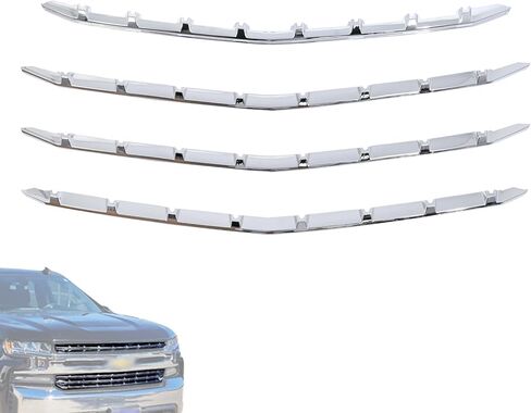غطاء الشبكة الأمامية مناسب لسيارات Chevy شيفروليه سيلفرادو 1500 LT وRST موديلات 2019-2021 غطاء الشواية الممتص للصدمات، قالب إدراج، مشبك على الكروم ABS (4 قطع) in Kuwait