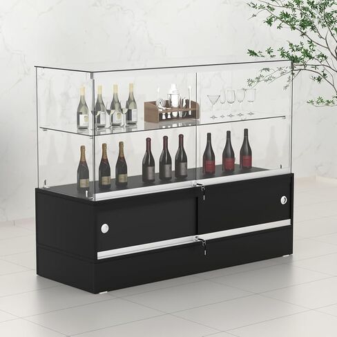 48" W x 18" D x 38" H - Full-View Tempered Glass Display Case - Lockable Multi-Level Storage Cabinet, Suitable for Collectibles, Figurines and Commercial Shop Displays (Black, with Storage Cabinet) in Kuwait