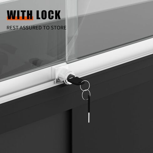 48" W x 18" D x 38" H - Full-View Tempered Glass Display Case - Lockable Multi-Level Storage Cabinet, Suitable for Collectibles, Figurines and Commercial Shop Displays (Black, with Storage Cabinet) in Kuwait