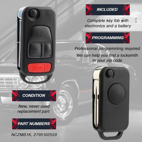 2X Key Fob Remote Keyless Entry Flip Replacement for 1995 1996 1997 1998 1999 2000 2001 2002 2003 2004 2005 C, CL, ML, S, SL Series AMG (NCZMB1K, 2795102559) Professional Programming Required in Saudi Arabia