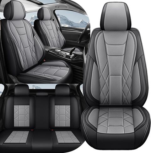 Car Seat Covers for Kia Optima 2007-2018 Standard Waterproof Nappa Leather Full Set Seat Covers, Sporty Anti-Slip Custom Seat Protectors with Side Airbag Compatible(Black) in Saudi Arabia