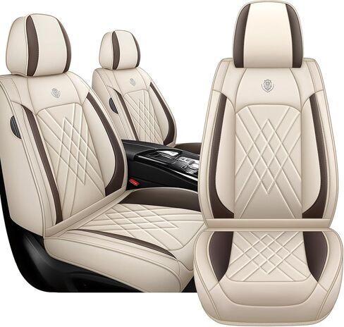 Car Seat Covers for VW Eos 2007-2016, 5 Piece Set Nappa Leather Non-Slip Seat Protectors, Breathable Seat Cover Set. (Standard 5 Seats, Beige) in Kuwait