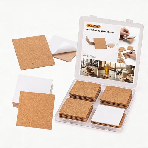 50 Pcs Self-Adhesive Cork Sheets Square, 4" x 4" Cork Tiles Backing Sheets for DIY Coasters and Crafts Decoration 1mm Thick in Saudi Arabia