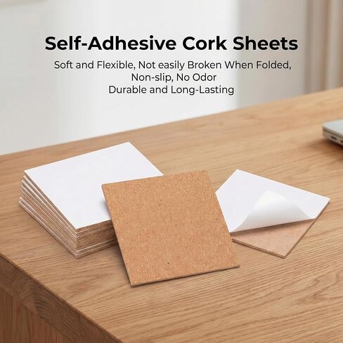 50 Pcs Self-Adhesive Cork Sheets Square, 4" x 4" Cork Tiles Backing Sheets for DIY Coasters and Crafts Decoration 1mm Thick in Saudi Arabia