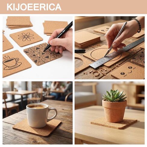 50 Pcs Self-Adhesive Cork Sheets Square, 4" x 4" Cork Tiles Backing Sheets for DIY Coasters and Crafts Decoration 1mm Thick in Saudi Arabia