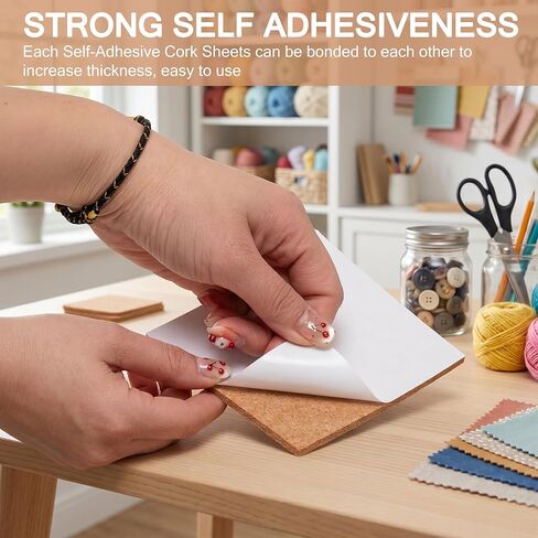 50 Pcs Self-Adhesive Cork Sheets Square, 4" x 4" Cork Tiles Backing Sheets for DIY Coasters and Crafts Decoration 1mm Thick in Saudi Arabia