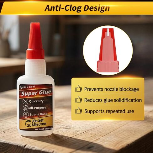 Super Glue Liquid, 30g(1.06 oz) All Purpose CA Glue, with Anti-Clog Cap Precision Tip and Extension Dropper Tweezers, Fast-Setting Instant Superglue for Plastic, Wood, Metal, Repair DIY Crafts in Saudi Arabia