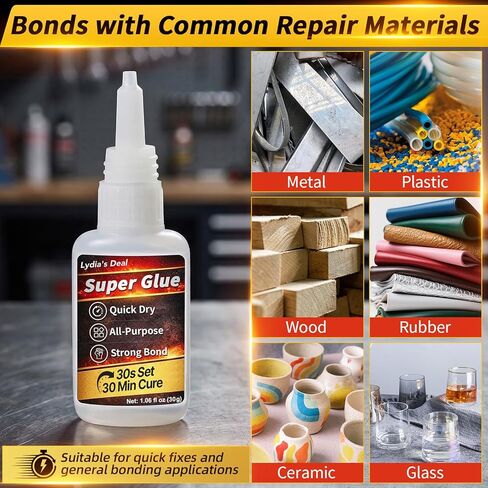 Super Glue Liquid, 30g(1.06 oz) All Purpose CA Glue, with Anti-Clog Cap Precision Tip and Extension Dropper Tweezers, Fast-Setting Instant Superglue for Plastic, Wood, Metal, Repair DIY Crafts in Saudi Arabia