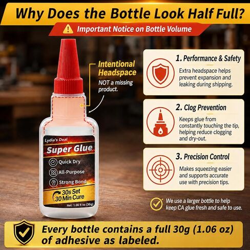 Super Glue Liquid, 30g(1.06 oz) All Purpose CA Glue, with Anti-Clog Cap Precision Tip and Extension Dropper Tweezers, Fast-Setting Instant Superglue for Plastic, Wood, Metal, Repair DIY Crafts in Saudi Arabia