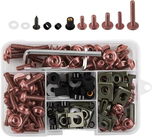 195PCS M5 M6 Motorcycle Fairing Bolt Kits, Stainless Steel Windshield Fairing Screws Fastener, Motorbike Windscreen Bolts Nut Clips Kit, Universal for Dirt Bike Scooters Motocross (Coffee) in Saudi Arabia