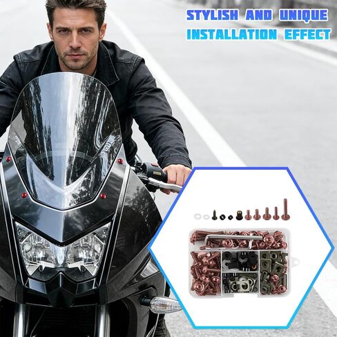 195PCS M5 M6 Motorcycle Fairing Bolt Kits, Stainless Steel Windshield Fairing Screws Fastener, Motorbike Windscreen Bolts Nut Clips Kit, Universal for Dirt Bike Scooters Motocross (Coffee) in Saudi Arabia