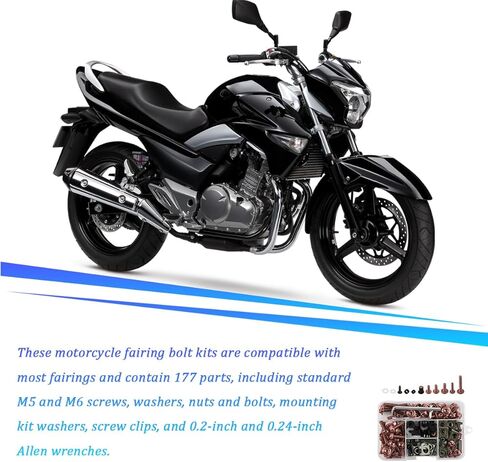 195PCS M5 M6 Motorcycle Fairing Bolt Kits, Stainless Steel Windshield Fairing Screws Fastener, Motorbike Windscreen Bolts Nut Clips Kit, Universal for Dirt Bike Scooters Motocross (Coffee) in Saudi Arabia