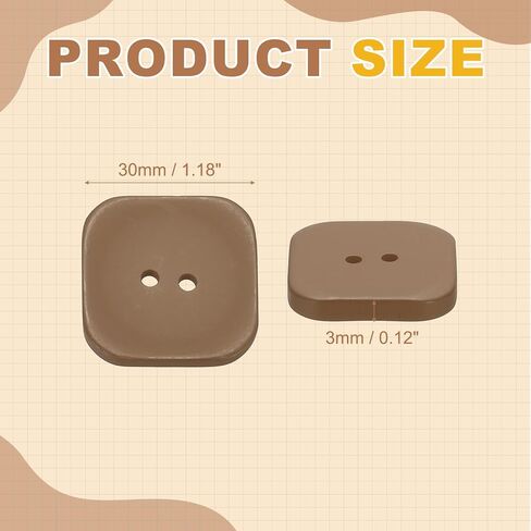 HARFINGTON 12pcs Sewing Button 30mm (1-3/16") 2 Holes Square Resin Button Craft Sewing Replacement Accessories for Clothing DIY Crafts Decoration, Khaki in Kuwait