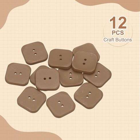 HARFINGTON 12pcs Sewing Button 30mm (1-3/16") 2 Holes Square Resin Button Craft Sewing Replacement Accessories for Clothing DIY Crafts Decoration, Khaki in Kuwait