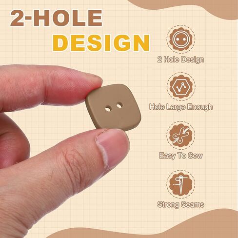 HARFINGTON 12pcs Sewing Button 30mm (1-3/16") 2 Holes Square Resin Button Craft Sewing Replacement Accessories for Clothing DIY Crafts Decoration, Khaki in Kuwait