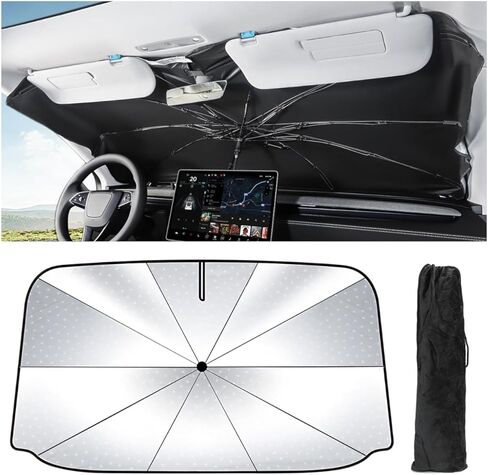 Windshield Sunshade Umbrella for Tesla Model Y 3 Extra Large Wider Coverage Foldable Heat Insulation for Tesla Model Y 3 (Juniper & Highland Included) Accessories 2026-2017 in Saudi Arabia