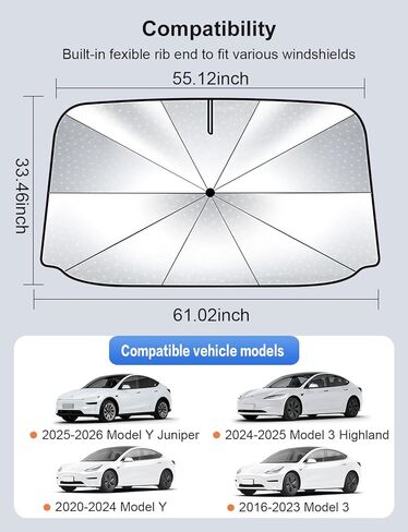 Windshield Sunshade Umbrella for Tesla Model Y 3 Extra Large Wider Coverage Foldable Heat Insulation for Tesla Model Y 3 (Juniper & Highland Included) Accessories 2026-2017 in Saudi Arabia
