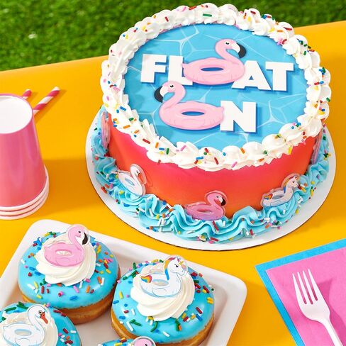 DecoPac Pool Floaties Cupcake Toppers, 24 Cupcake Rings, Flamingo, Swan, Unicorn Pool Party Cake Decorations, Food Safe Summer Decorations - 24 Pack in Kuwait