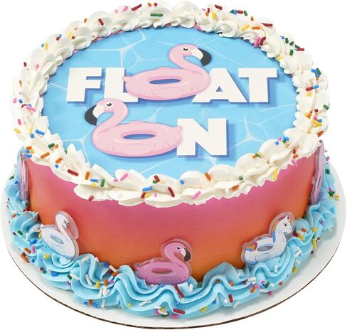 DecoPac Pool Floaties Cupcake Toppers, 24 Cupcake Rings, Flamingo, Swan, Unicorn Pool Party Cake Decorations, Food Safe Summer Decorations - 24 Pack in Kuwait