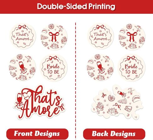 That's Amore Cake Cupcake Toppers Italian That's Amore Bridal Shower ديكورات حفلات الزفاف 25 قطعة من زخارف الكيك ذات القوس الأحمر الطباعة على الوجهين للبيتزا الإيطالية العازبة وحفلات الخطوبة in Kuwait