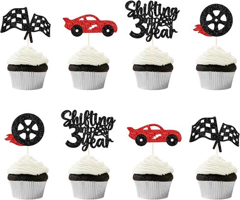 Shifting into 3rd Year Cupcake Toppers - 3rd Birthday Decorations for Boys - Cars Birthday Party Decorations - 24Pcs in Kuwait