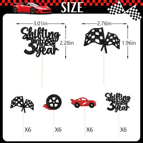 Shifting into 3rd Year Cupcake Toppers - 3rd Birthday Decorations for Boys - Cars Birthday Party Decorations - 24Pcs in Kuwait