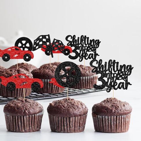 Shifting into 3rd Year Cupcake Toppers - 3rd Birthday Decorations for Boys - Cars Birthday Party Decorations - 24Pcs in Kuwait
