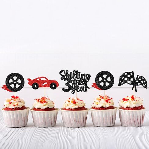 Shifting into 3rd Year Cupcake Toppers - 3rd Birthday Decorations for Boys - Cars Birthday Party Decorations - 24Pcs in Kuwait