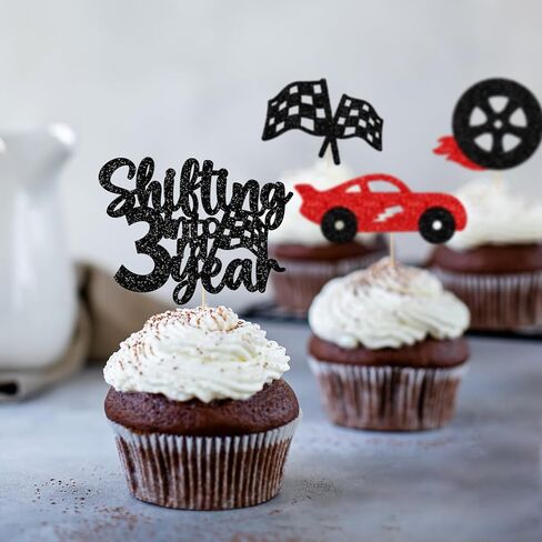Shifting into 3rd Year Cupcake Toppers - 3rd Birthday Decorations for Boys - Cars Birthday Party Decorations - 24Pcs in Kuwait