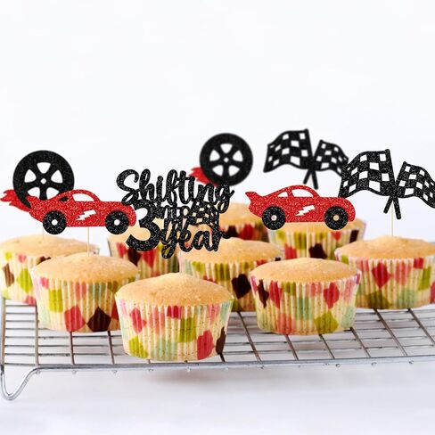 Shifting into 3rd Year Cupcake Toppers - 3rd Birthday Decorations for Boys - Cars Birthday Party Decorations - 24Pcs in Kuwait