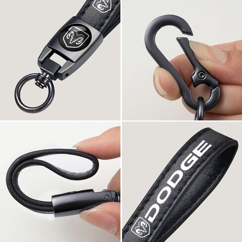 Leather car Keychain Set for Dodge Men and Women Family Present Keychain Key Ring Lanyard Accessories (Black) in Kuwait