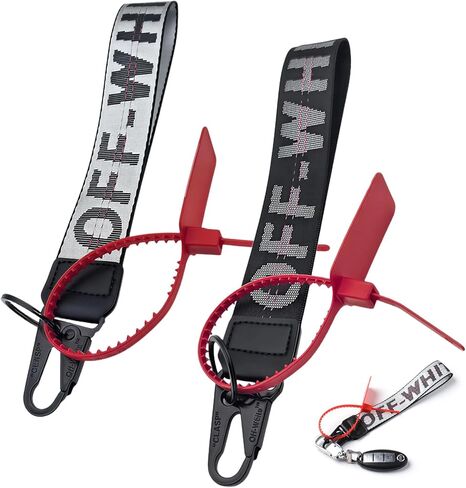 2PCS OFF Car Keychain,Classic Keychains for Women & Men,Stylish Fabric Wrist Strap Keychain for Car Keys,Wallets,Bags & Jeans Decoration (Black & Silver) in Kuwait