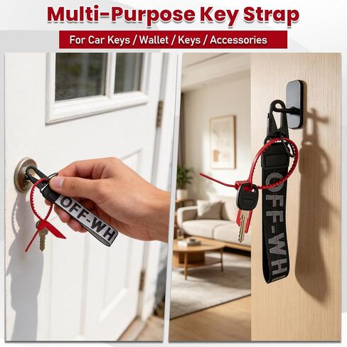2PCS OFF Car Keychain,Classic Keychains for Women & Men,Stylish Fabric Wrist Strap Keychain for Car Keys,Wallets,Bags & Jeans Decoration (Black & Silver) in Kuwait