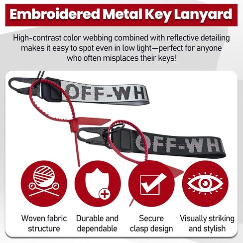 2PCS OFF Car Keychain,Classic Keychains for Women & Men,Stylish Fabric Wrist Strap Keychain for Car Keys,Wallets,Bags & Jeans Decoration (Black & Silver) in Kuwait