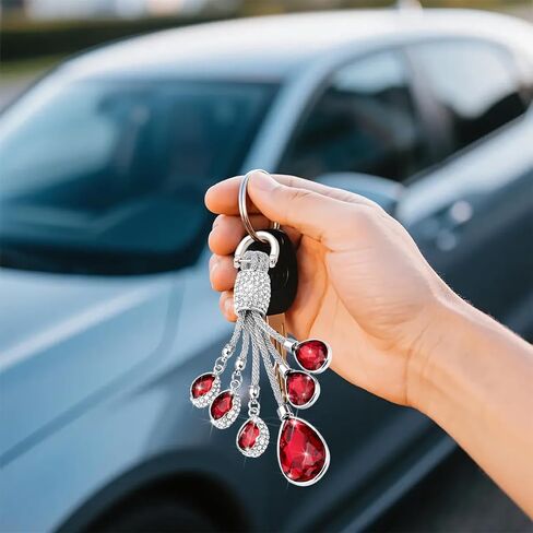 Bling Crystal Car Keychain, Shiny Rhinestone Key Ring for Women Girls, Glitter Key Chain Decorations, Universal Fit (Red) in Saudi Arabia