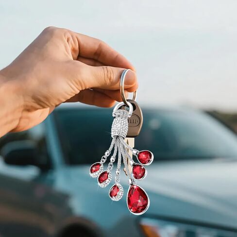 Bling Crystal Car Keychain, Shiny Rhinestone Key Ring for Women Girls, Glitter Key Chain Decorations, Universal Fit (Red) in Saudi Arabia