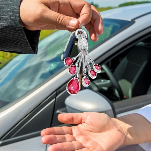 Bling Crystal Car Keychain, Shiny Rhinestone Key Ring for Women Girls, Glitter Key Chain Decorations, Universal Fit (Red) in Saudi Arabia