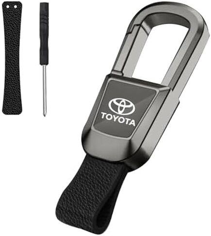 سلسلة مفاتيح من الجلد الطبيعي لسيارة toyota TRD Camry Tacoma Corolla RAV4 Highlander، سلسلة مفاتيح سيارة معدنية فاخرة، أنيقة ومتينة، للاستخدام اليومي والهدايا (أسود) in Kuwait