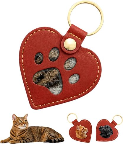 Pet Memorial Keychain – Heart Leather Dog & Cat Keychain Keepsake, Paw Print Design, Meaningful Gift for Pet Lovers in Saudi Arabia